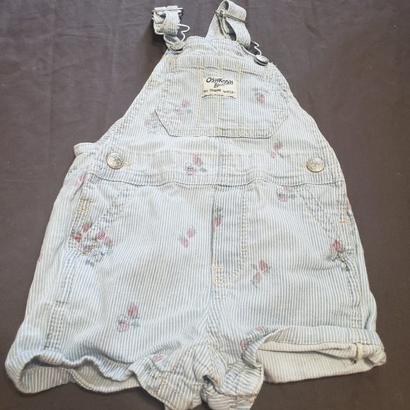 Oshkosh 12 Months Overalls Stripes Blue/White Floral Vintage - Picture 2 of 4